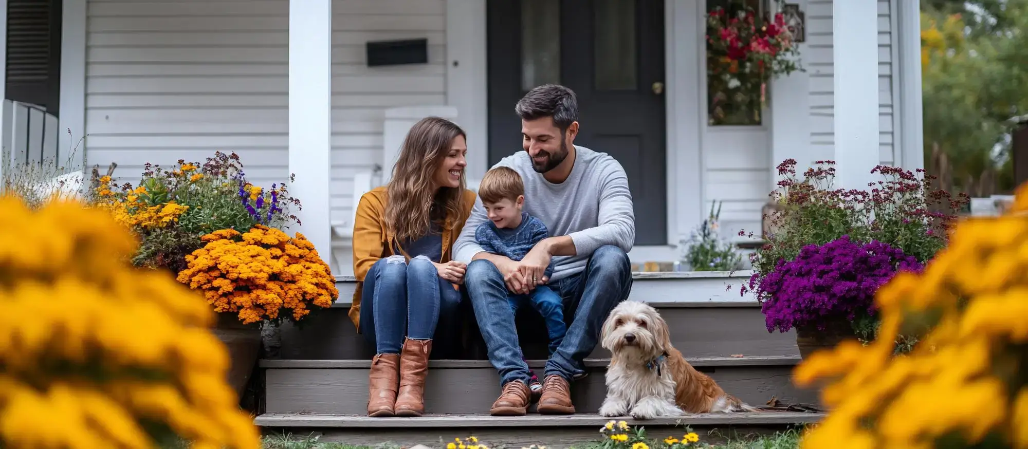 Familie vor dem eigenen Haus